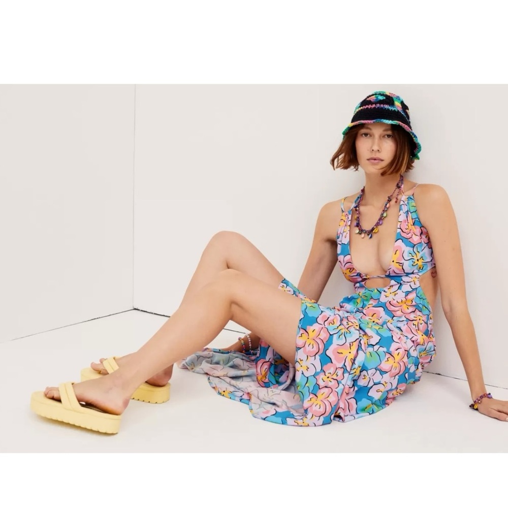 For Love & Lemons Yasmin Open Back Floral Maxi Dress XS Cut Out Plunge Summer - Picture 4 of 17